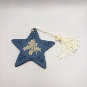 Vintage Wedgwood Blue Jasperware Holly Annual Star Christmas Ornament with Box